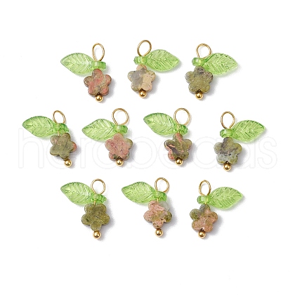 10Pcs Natural Unakite Flower Charms PALLOY-JF03765-07-1