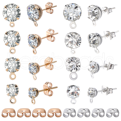 SOFPLATE 160Pcs 8 Style Alloy Crystal Rhinestone Stud Earring Finding ALRI-SP0001-02-1