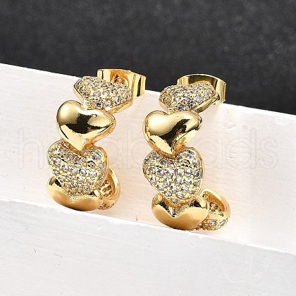 Brass Micro Pave Clear Cubic Zirconia Stud Earrings for Women EJEW-U056-02B-G-1