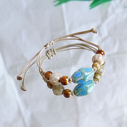 Oval Ceramic Beads Braided Bead Bracelets FS-WGBFE2E-08-1