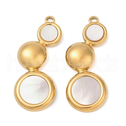 304 Stainless Steel Natural White Shell Pendants STAS-L288-10G-02-1