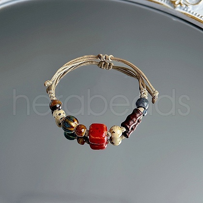 Porcelain Beads Braided Bead Bracelets for Women FS-WG0D046-02-1