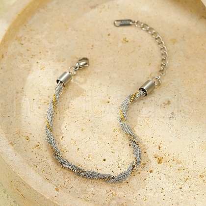 Two Tone 304 Stainless Steel Box Chain Rolled Bracelets for Women Men BJEW-Q028-01GP-1