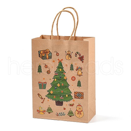 Christmas Theme Printed Kraft Paper Bags with Handles ABAG-M008-08E-1