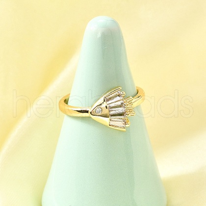 Ocean Theme Brass Micro Pave Cubic Zirconia Cuff Rings for Women RJEW-F184-17D-G-1