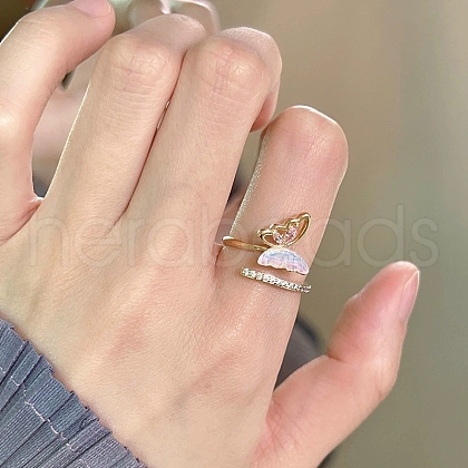 Brass Crystal Rhinestone Open Cuff Rings for Women FS-WGC2A84-04-1