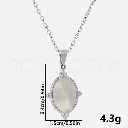 304 Stainless Steel Pave Natural White Shell Geometric Oval Pendant Necklaces AX5214-2-1