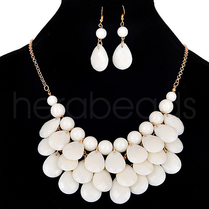 Fashionable Beach Style Acrylic Teardrop Dangle Earrings & Bib Necklaces Sets FS-WG62A33-03-1