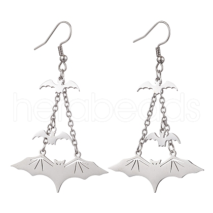 Tarnish Resistant 304 Stainless Steel Bat Pendants Dangle Earrings EJEW-TA00452-1