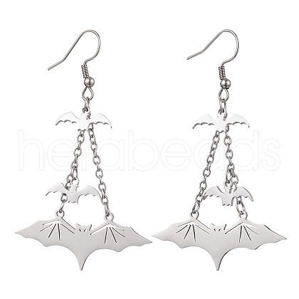 304 Stainless Steel Bat Pendants Dangle Earrings EJEW-TA00452-1