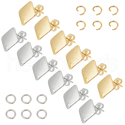 Rhombus 304 Stainless Steel Stud Earring Findings STAS-LP0001-13-1