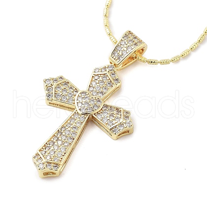 Brass Clear Cubic Zirconia Pendant Necklaces for Women NJEW-M009-05G-C-1