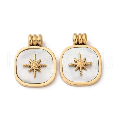 304 Stainless Steel Pave Natural White Shell Pendants STAS-L022-522G-1