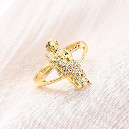 Brass Micro Pave Clear Cubic Zirconia Cuff Rings for Women RJEW-U047-05G-1
