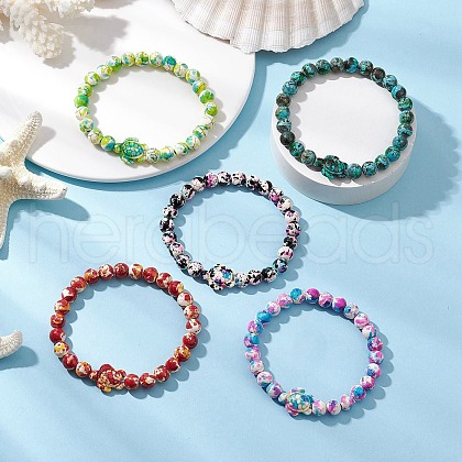 Synthetic Dyed Turquoise Beaded Stretch Bracelets for Women Men BJEW-JB11549-1