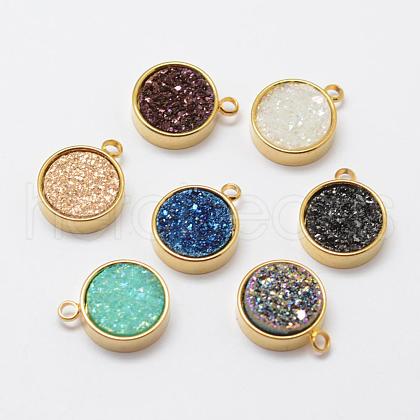 Electroplated Natural Druzy Agate Charms G-P321-05G-1