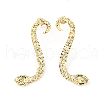 Snake Real 18K Gold Plated Brass Stud Earrings EJEW-L269-085G-1