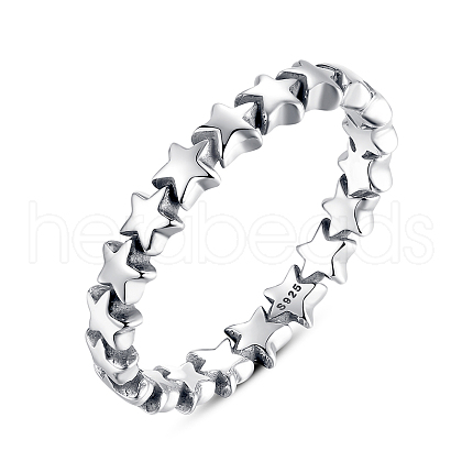Anti-Tarnish Star Rhodium Plated 925 Sterling Silver Finger Rings RJEW-FF0003-07-17mm-1
