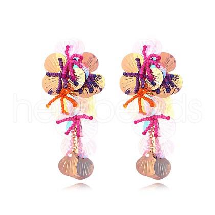 Flower Alloy Glass Seed Beaded Dangle Stud Earrings FS-WGCF6D7-03-1