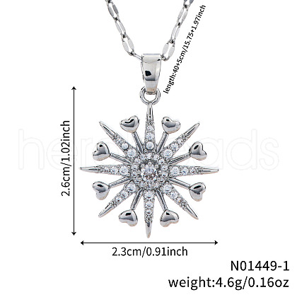 Elegant Vintage Brass Pave Clear Cubic Zirconia Heart Snowflake Romantic Pendant Necklaces for Women CV7091-1-1