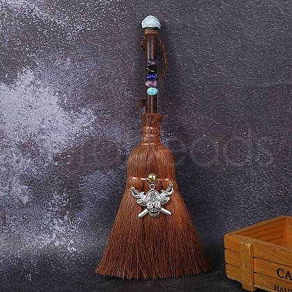 Natural Aquamarine Mini Witch Palm Broom Pendant Ornament PW-WG11117-08-1