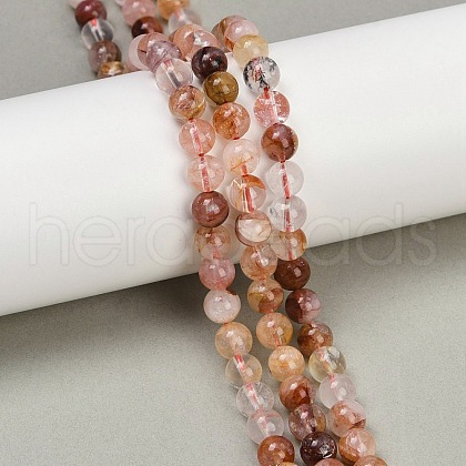 Natural Hematoid Quartz/Ferruginous Quartz Beads Strands G-U026-A09-6mm-1