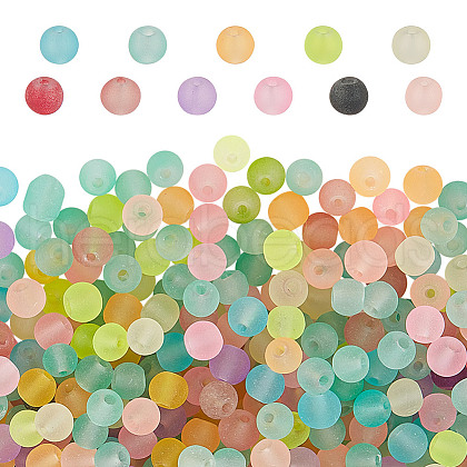 HOBBIESAY 5 Bags Transparent Frosted Glass Beads GLAA-HY0001-36B-1