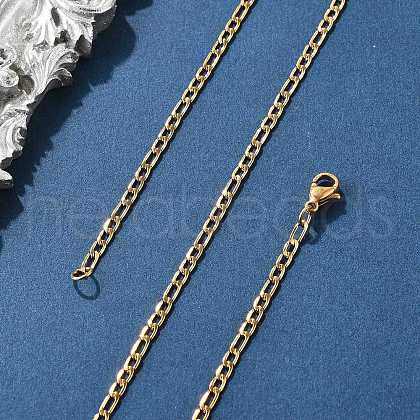 304 Stainless Steel Figaro Chain Necklaces STAS-F034-03G-1