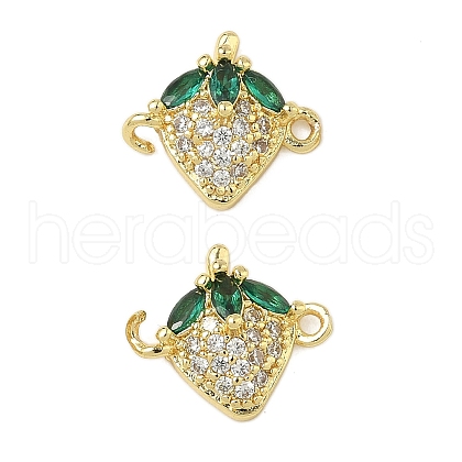 Brass Pave Green & Clear Cubic Zirconia Fruit Connector Charms KK-Z109-01G-03-1