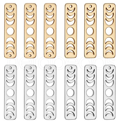 12Pcs 4 Style Brass Moon Phase Bar Links & Charms KK-SZ0005-45-1