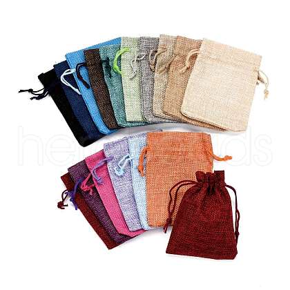 Polyester Imitation Burlap Packing Pouches Drawstring Bags X-ABAG-R005-9x12-M-1