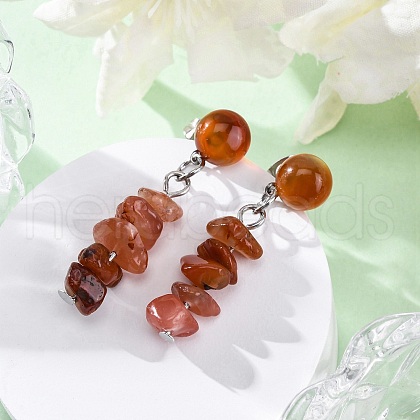 Natural Carnelian Dangle Stud Earrings EJEW-JE06371-04-1