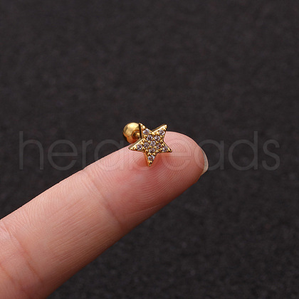 316L Surgical Stainless Steel Micro Pave Clear Cubic Zirconia Star Cartilage Earrings WG9CD6D-13-1