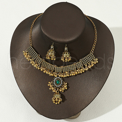 Oval Alloy & Rhinestone Pendant Necklace & Earring FS-WGBAA8A-03-1