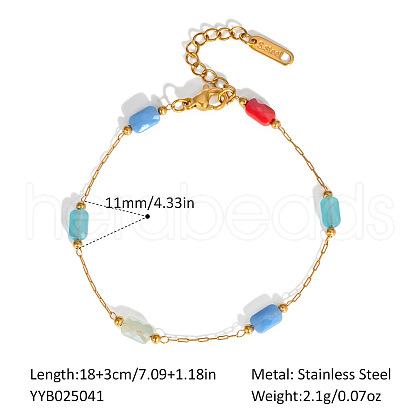 Stainless Steel Glass Rectangle Link Chain Bracelets for Women HD8734-3-1