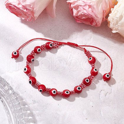 Lampwork Evil Eye Beads Braided Bead Bracelets for Men Women BJEW-MZ00160-01-1