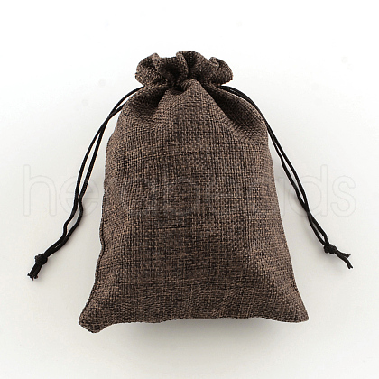 Polyester Imitation Burlap Packing Pouches Drawstring Bags X-ABAG-R004-14x10cm-10-1