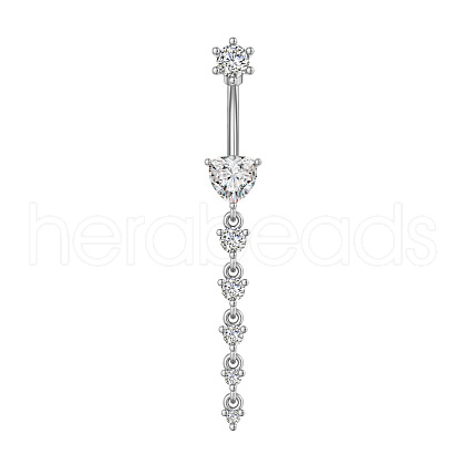 304 Stainless Steel Pave Clear Cubic Zirconia Curved Barbell Dangle Belly Rings FS-WG7A03F-11-1