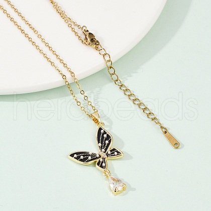 Butterfly Brass Micro Pave Cubic Zirconia Pendant Neckalces for Women NJEW-C076-03G-1