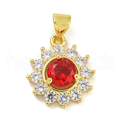 Flower Rack Plating Brass Micro Pave Cubic Zirconia Pendants KK-G513-92G-01-1