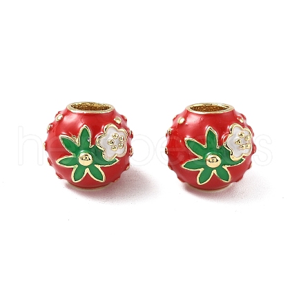 Brass Enamel European Beads KK-R229-01G-1