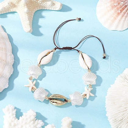 Natural Mixed Cowrie Shell Bead Braided Bead Bracelets BJEW-JB11862-01-1
