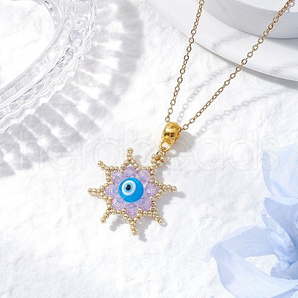 Glass Seed Beads & Handmade Evil Eye Lampwork Star Pendant Necklaces NJEW-MZ00098-02-1