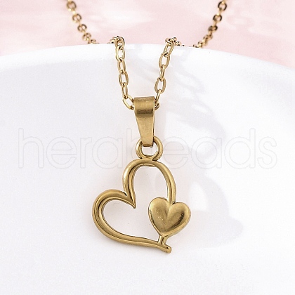 Heart 304 Stainless Steel Pendant Necklaces NJEW-M096-34G-1
