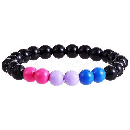 Acrylic Round Beaded Stretch Bracelet for Women BJEW-SW00066-03-1