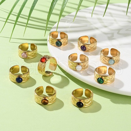 Round Natural & Synthetic Gemstone Finger Rings RJEW-Q004-06G-1
