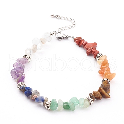 Chakra Chips Natural Gemstone Beaded Bracelets BJEW-JB05933-1