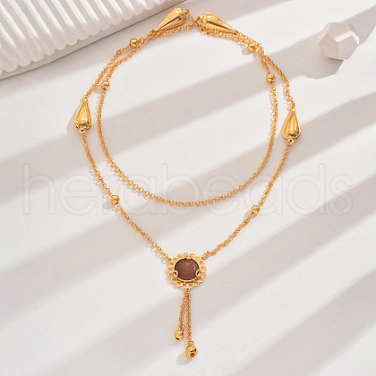 Vintage Classic Elegant Brass Pave Synthetic Goldstone Fashion European Flower Lariat Necklaces YP1848-1-1
