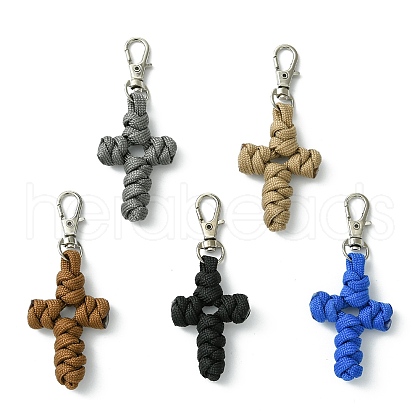 Handmade Woven Polyester & Spandex Cross Pendant Decorations HJEW-JM02690-1