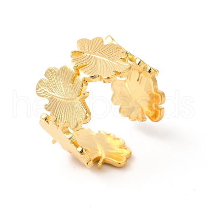 Ion Plating(IP) 304 Stainless Steel Maple Leaf Open Cuff Ring for Women RJEW-E063-18G-1